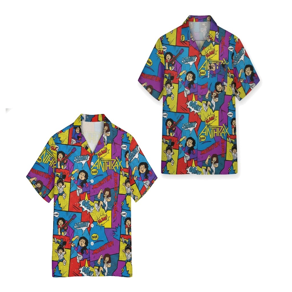 Anthrax Mosh Up Hawaiian Shirt Purple Multi Color Graphic