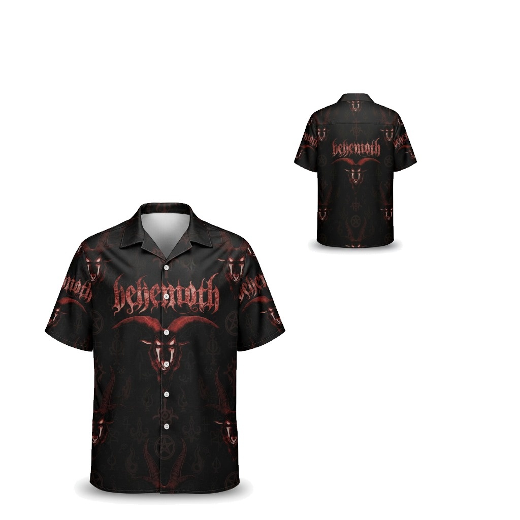 Behemoth Black Red Graphic Print Button Up Shirt