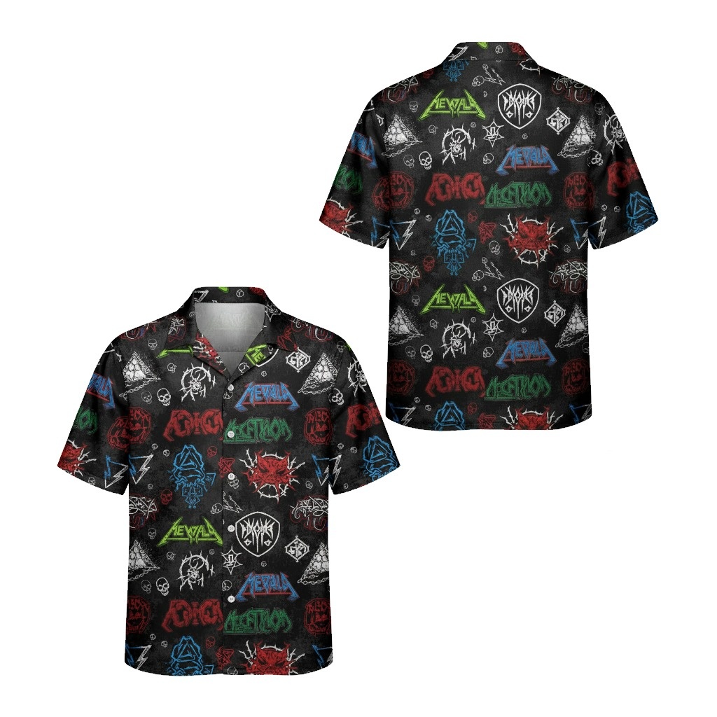 Black Metal Band Graphic Print Hawaiian Shirt