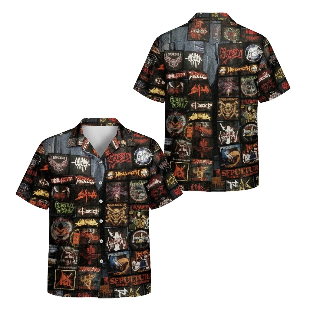 Black Metal Band Patch Hawaiian Shirt Rock Music Apparel