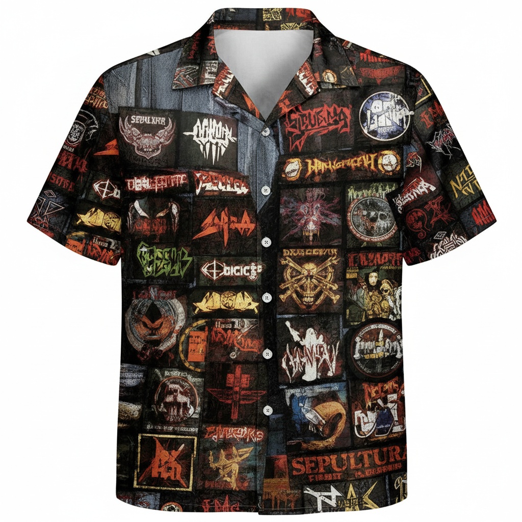 Black Metal Band Patch Hawaiian Shirt Rock Music Apparel - Image 2
