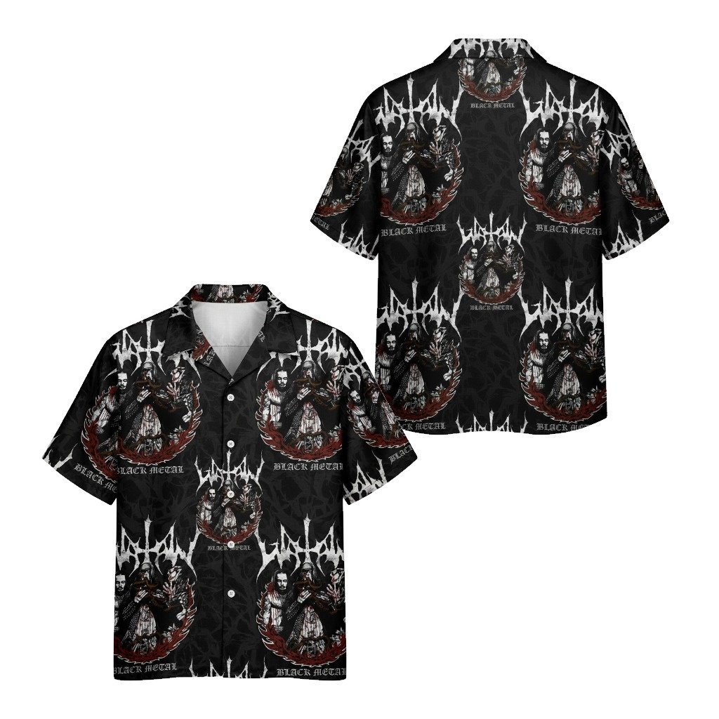 Black Metal Graphic Print Hawaiian Shirt Men's Short Sleeve