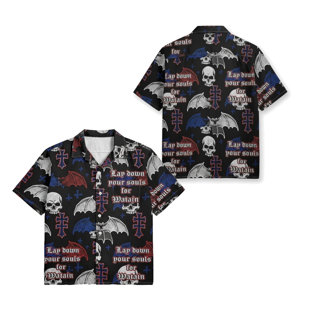 Black Watain Skulls Bat Wings Gothic Graphic Shirt