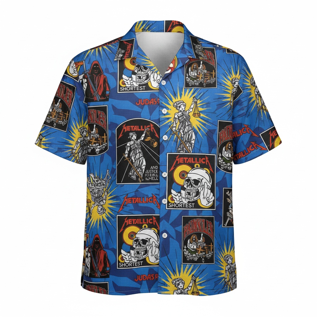 Blue Metallica Justice For All Hawaiian Shirt Rock Band - Image 2