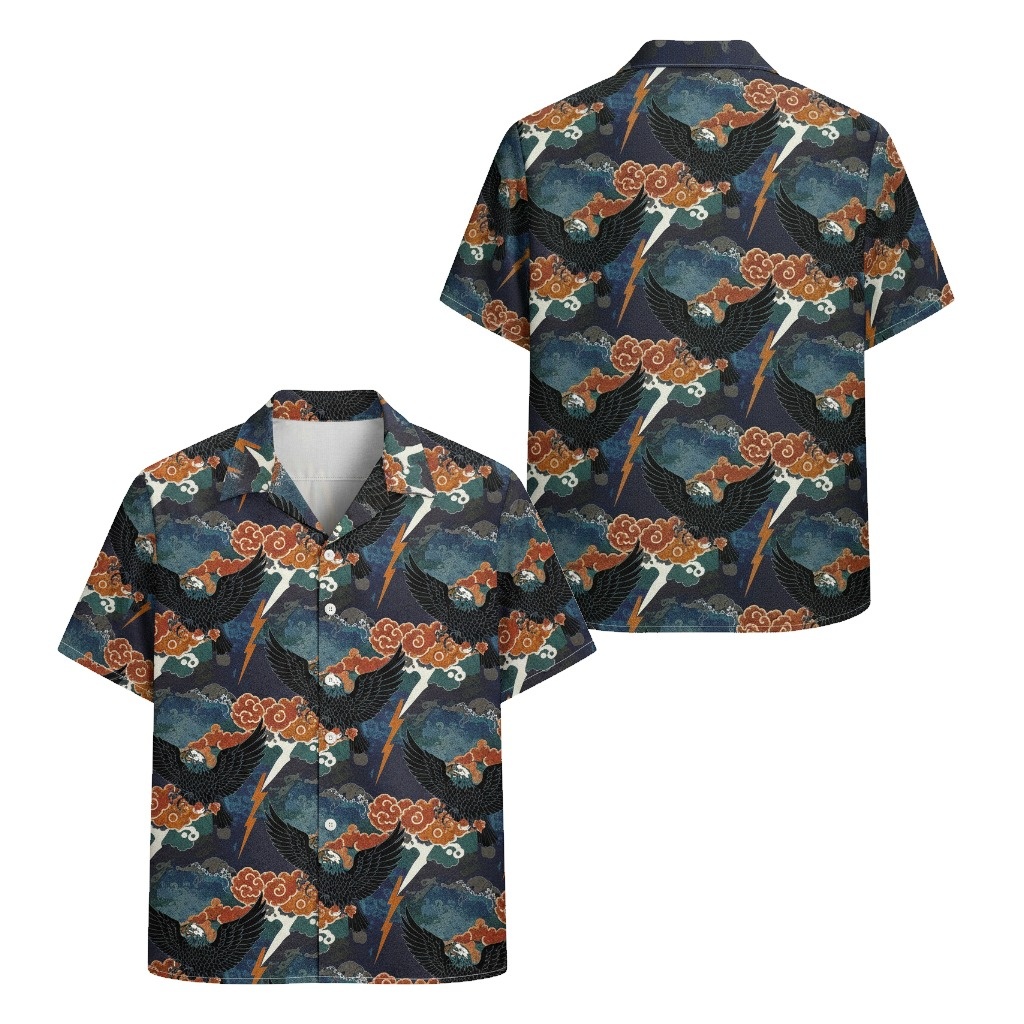 Dark Blue Eagle Cloud Lightning Print Hawaiian Shirt