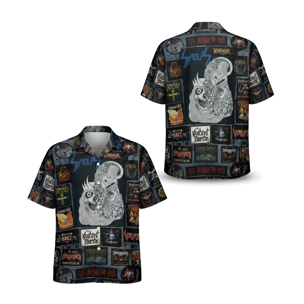 Dark Denim Heavy Metal Band Graphic Hawaiian Shirt