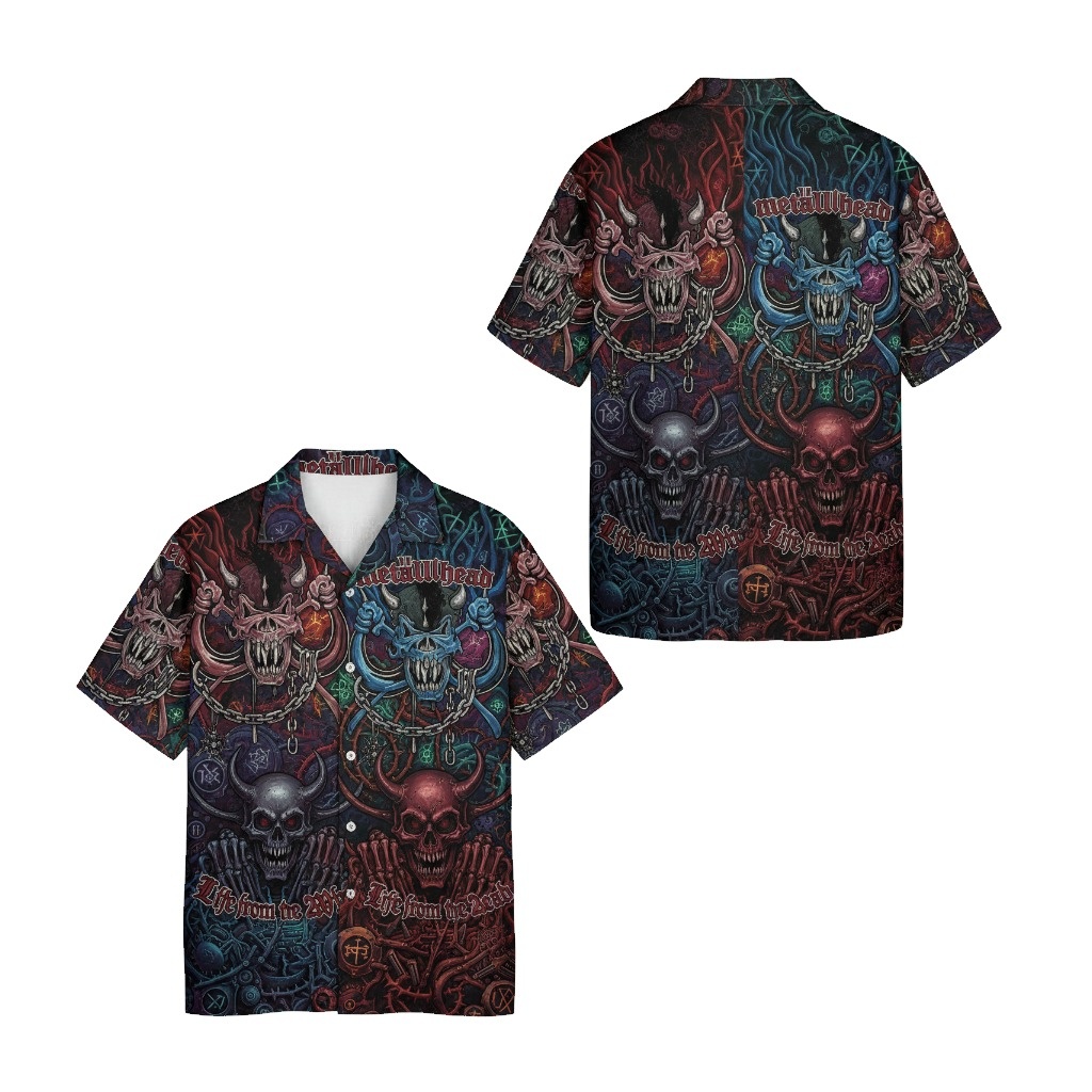 Dark Multicolor Metalhead Skull Print Hawaiian Shirt Unique