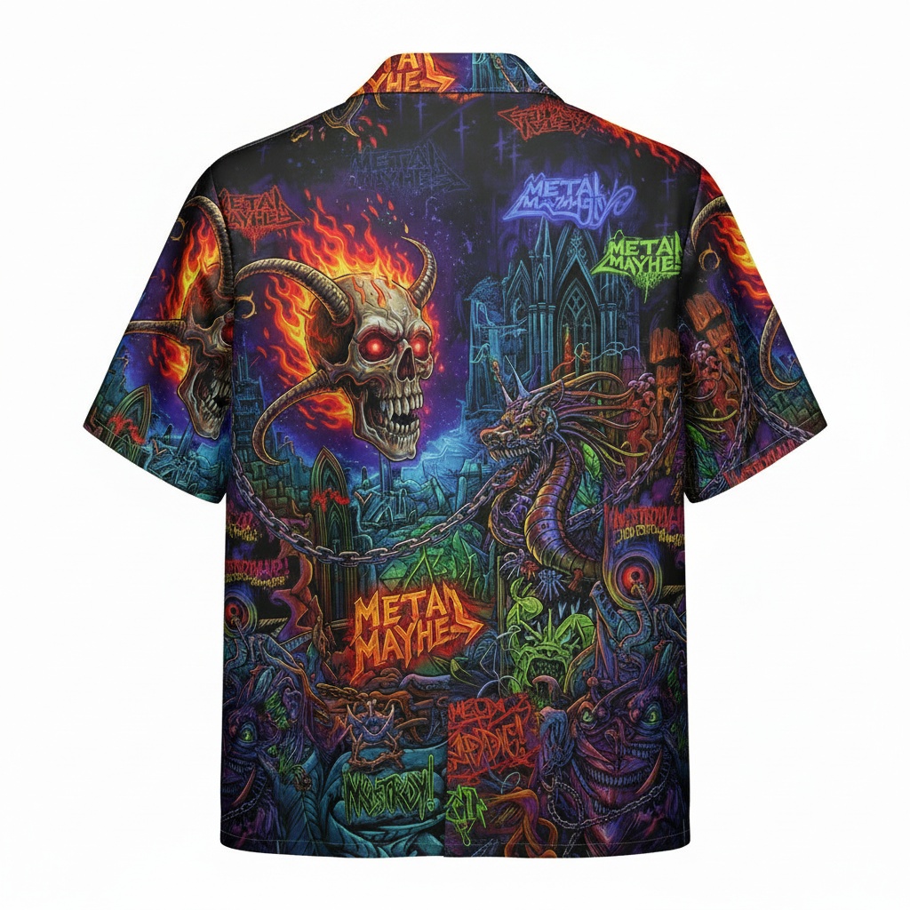 Gothic Skull Dragon Hawaiian Shirt Black Metal Mayhem Design - Image 3