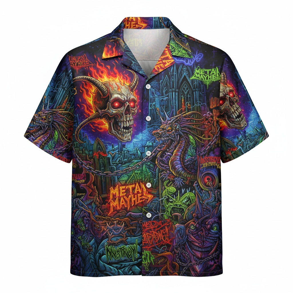 Gothic Skull Dragon Hawaiian Shirt Black Metal Mayhem Design - Image 2