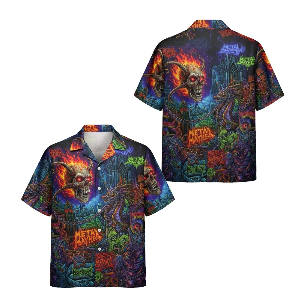 Gothic Skull Dragon Hawaiian Shirt Black Metal Mayhem Design