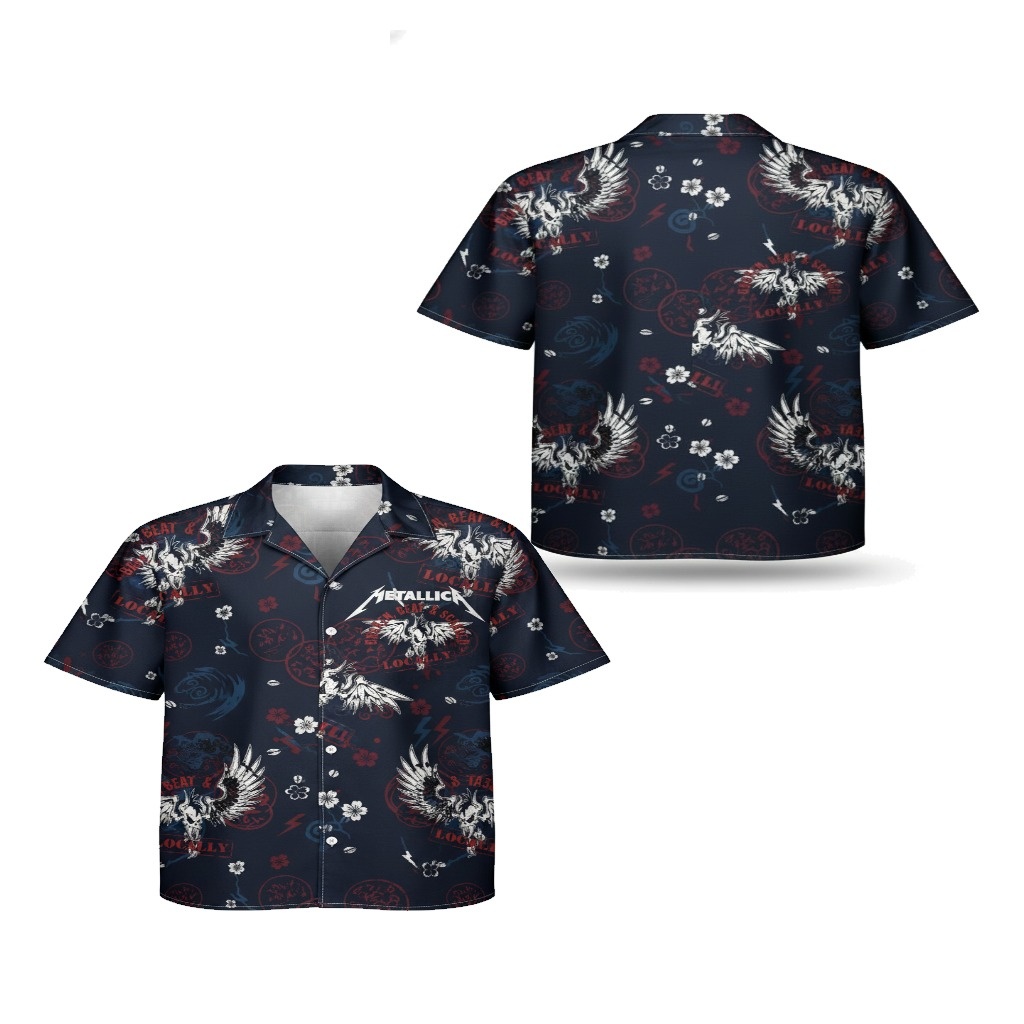 Metallica Band Dark Blue Graphic Print Hawaiian Shirt