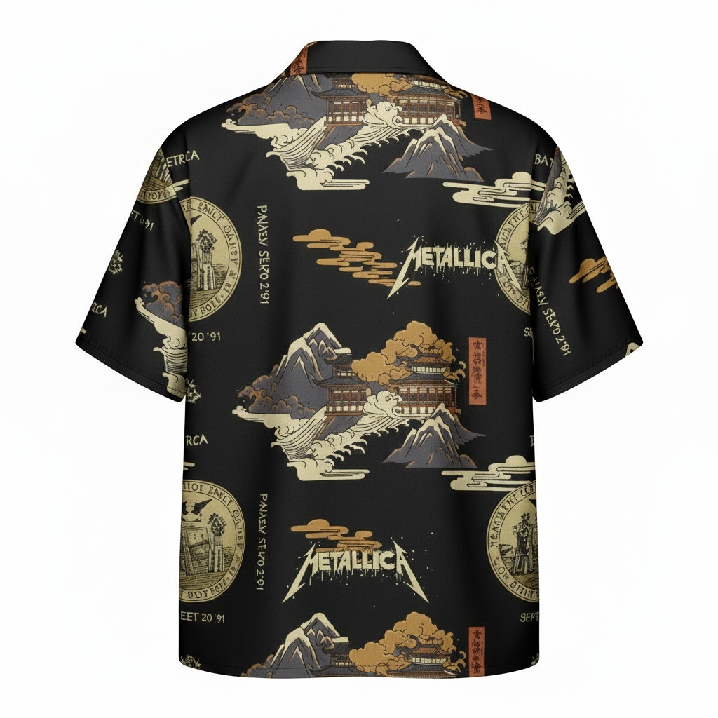 Metallica Black Japanese Mountain Graphic Hawaiian Shirt - Image 3