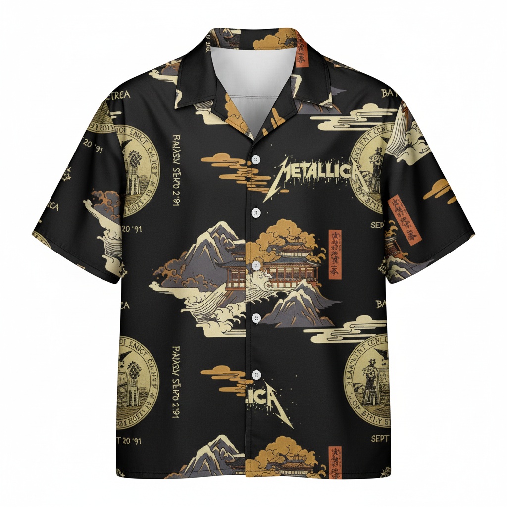 Metallica Black Japanese Mountain Graphic Hawaiian Shirt - Image 2