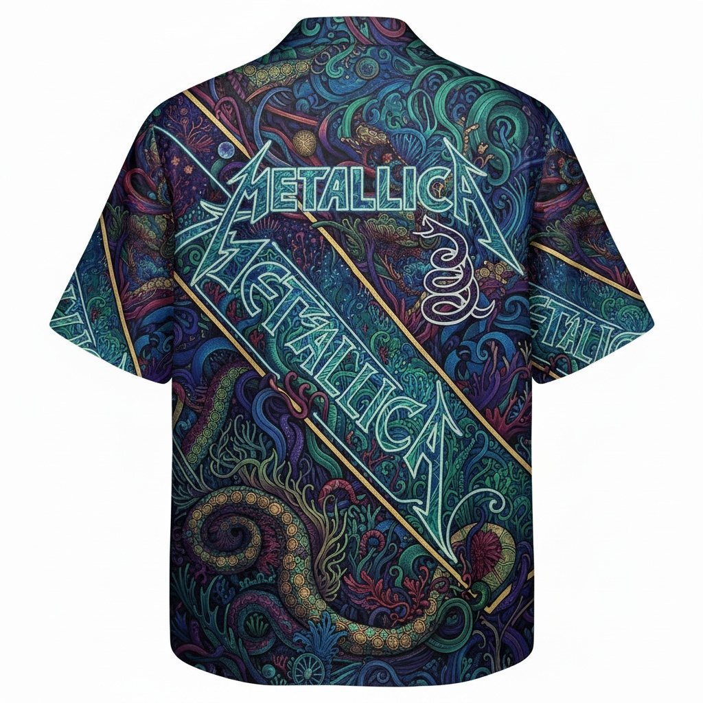 Metallica Blue Green Abstract Hawaiian Shirt Men's - Image 3