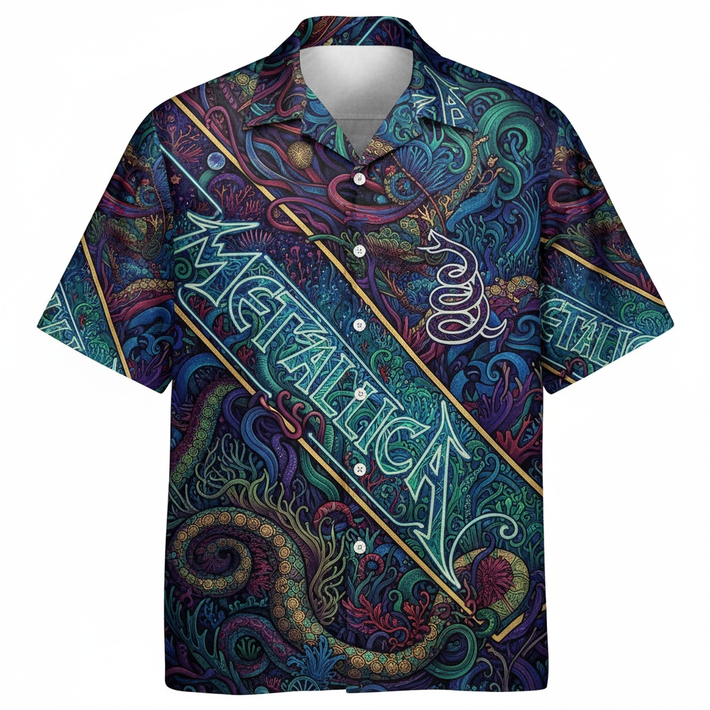 Metallica Blue Green Abstract Hawaiian Shirt Men's - Image 2