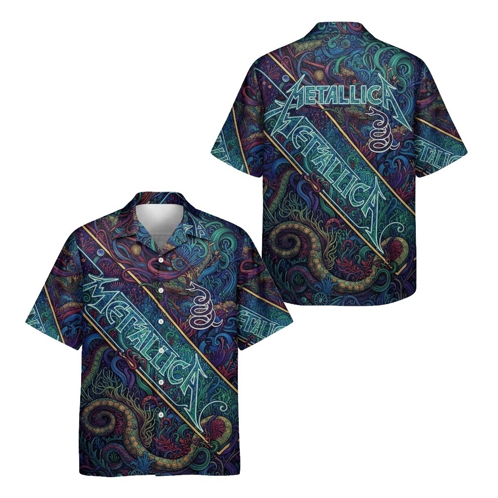 Metallica Blue Green Abstract Hawaiian Shirt Men's