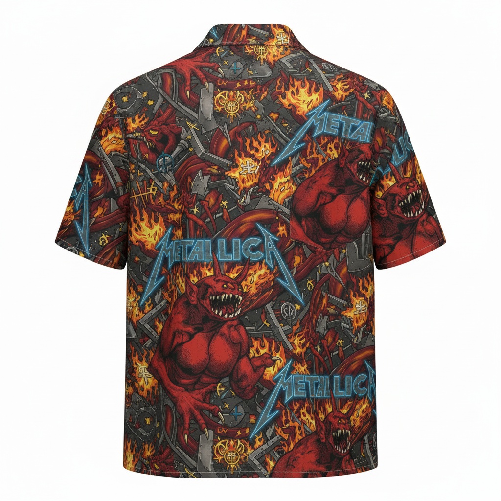 Metallica Fiery Demon Hawaiian Shirt Red Black - Image 3