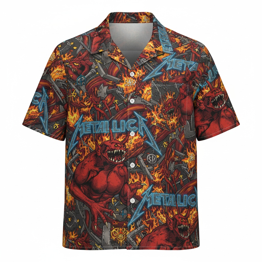 Metallica Fiery Demon Hawaiian Shirt Red Black - Image 2