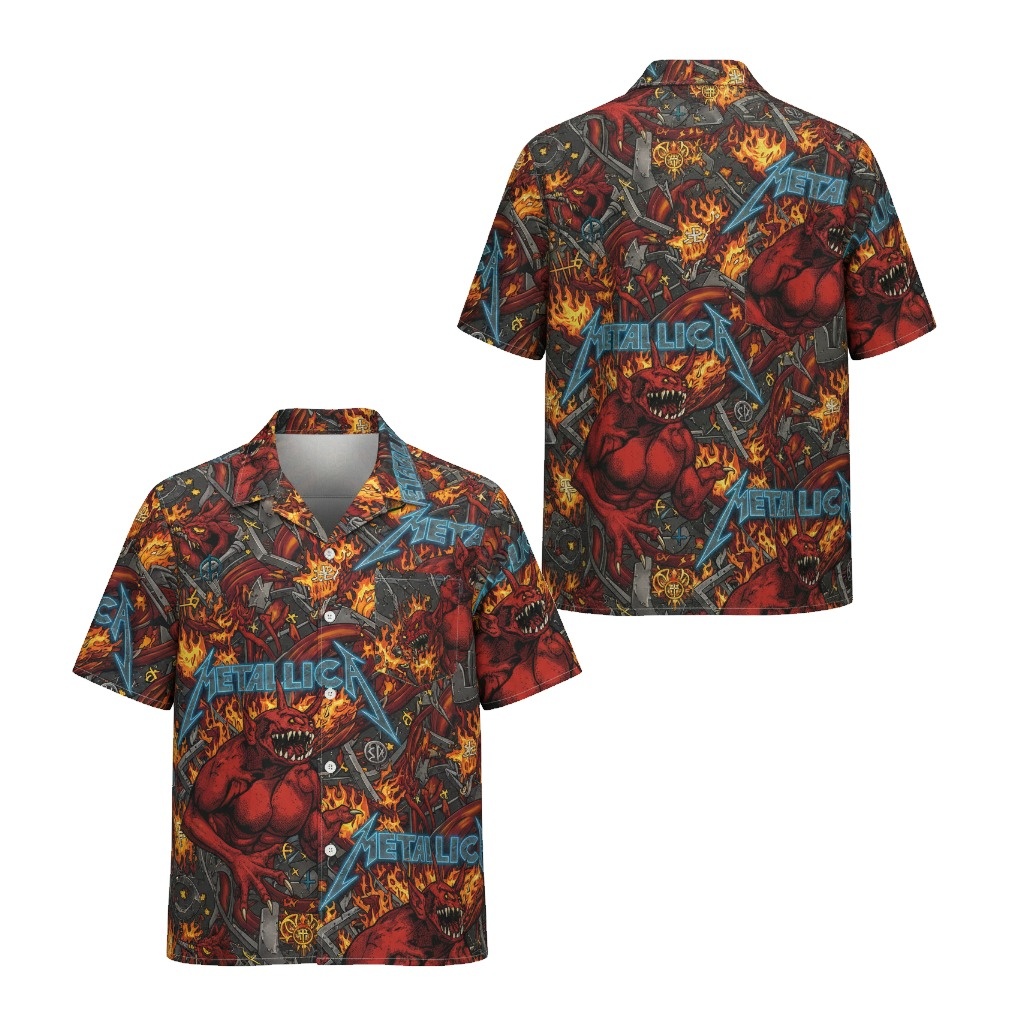 Metallica Fiery Demon Hawaiian Shirt Red Black