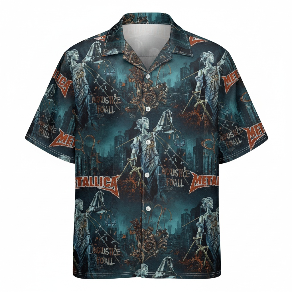 Metallica Justice For All Dark Teal Hawaiian Shirt Rock - Image 2