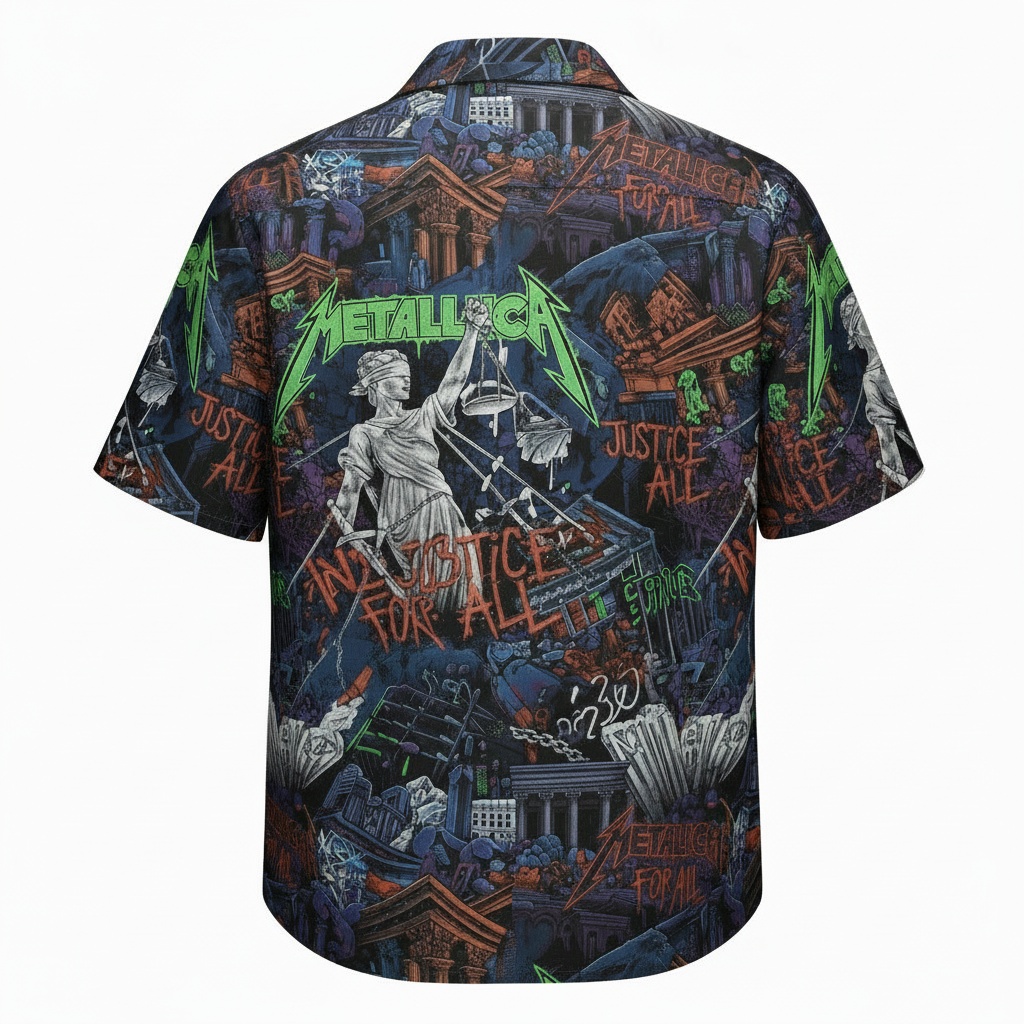 Metallica Justice For All Hawaiian Shirt Dark Blue Green - Image 3