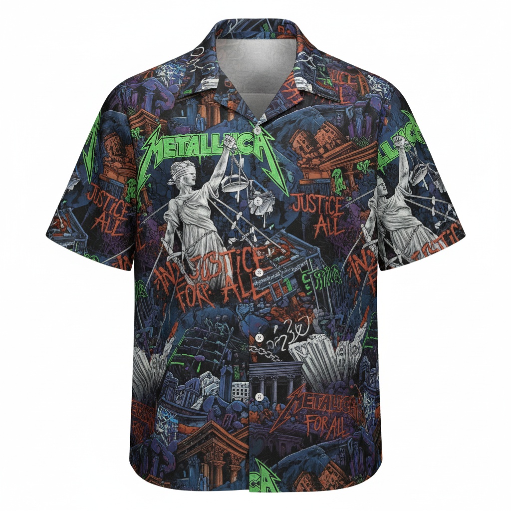 Metallica Justice For All Hawaiian Shirt Dark Blue Green - Image 2