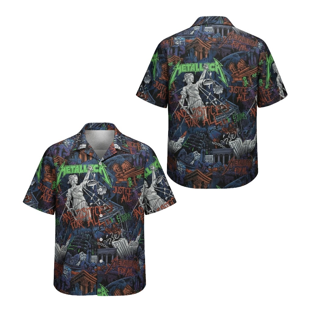 Metallica Justice For All Hawaiian Shirt Dark Blue Green