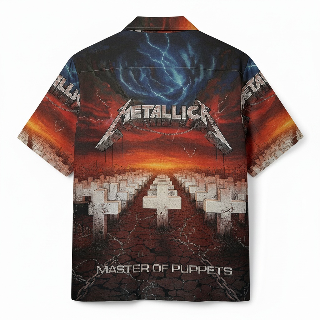 Metallica Master Of Puppets Graphic Print Button Up Shirt - Image 3