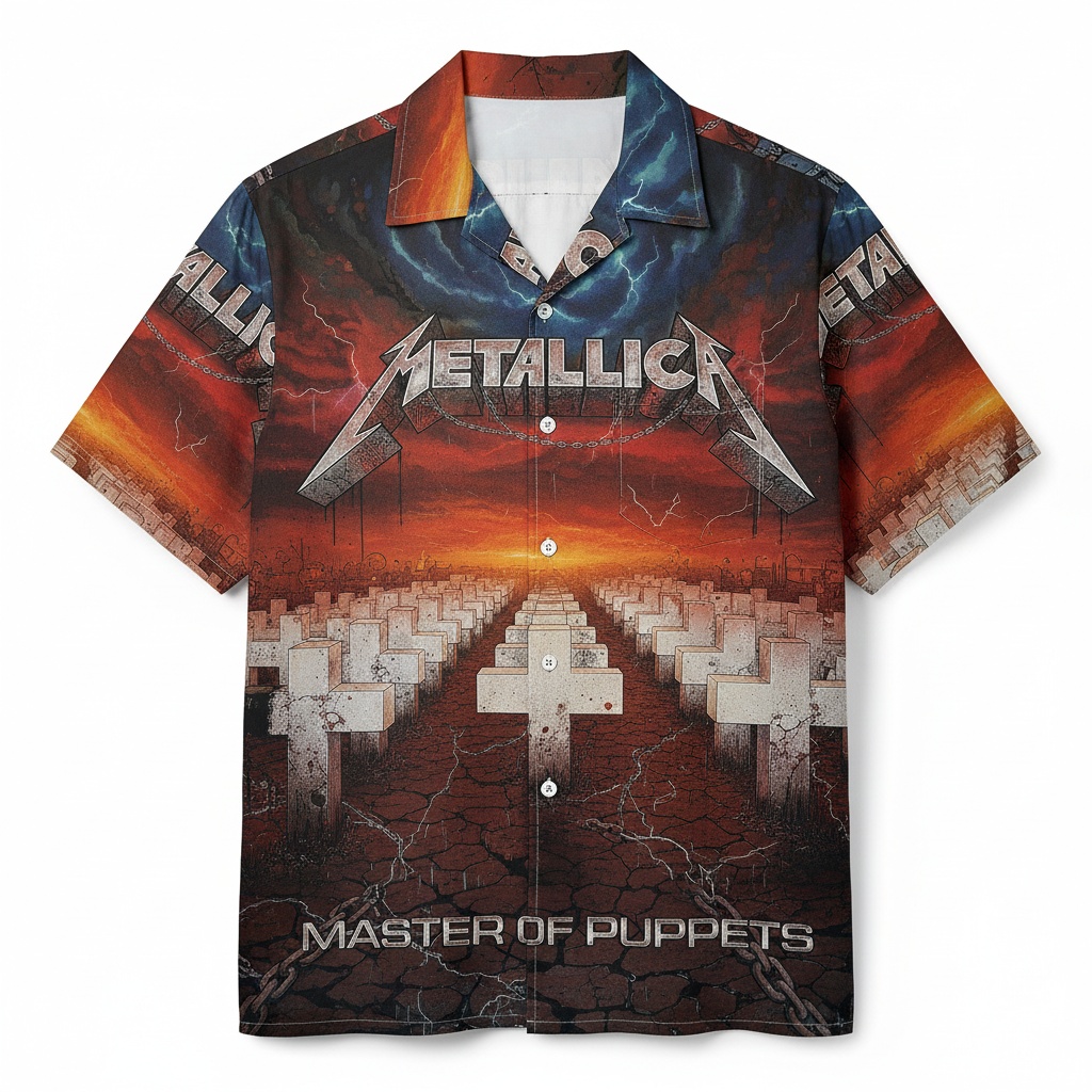 Metallica Master Of Puppets Graphic Print Button Up Shirt - Image 2