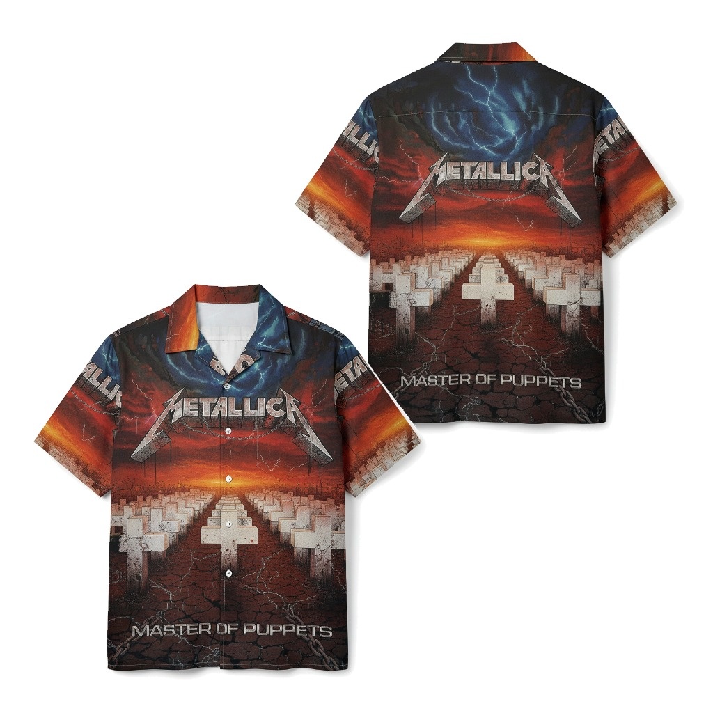 Metallica Master Of Puppets Graphic Print Button Up Shirt