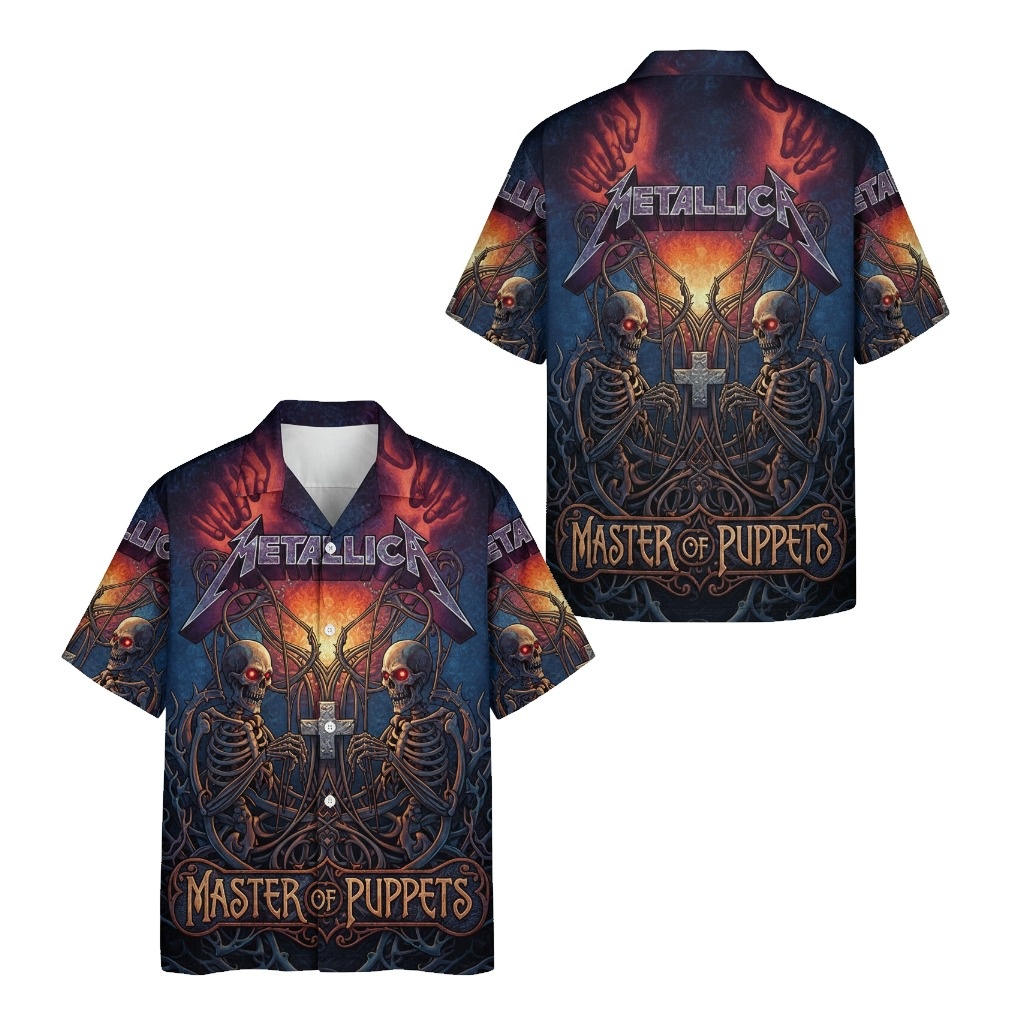 Metallica Master Of Puppets Skeleton Hawaiian Shirt Blue Red