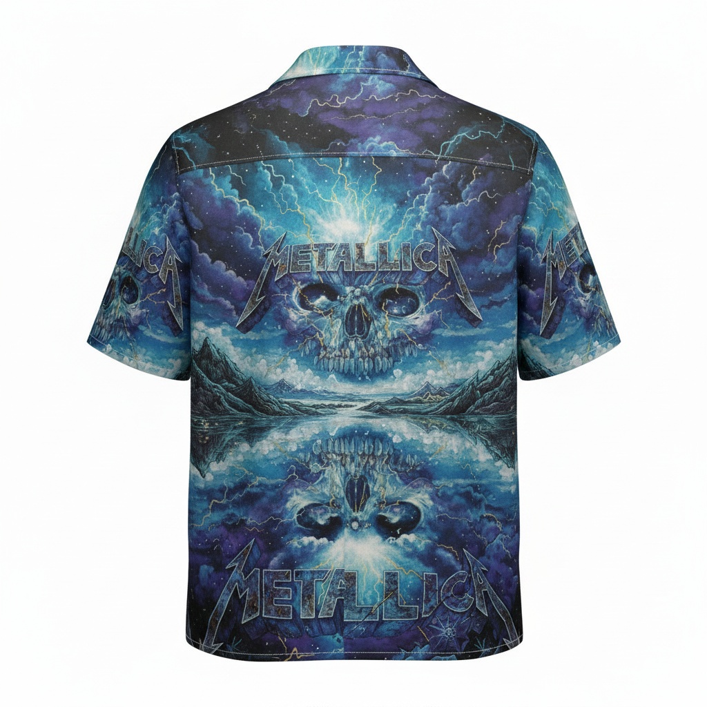 Metallica Skull Blue Lightning Hawaiian Shirt Rock Concert - Image 2