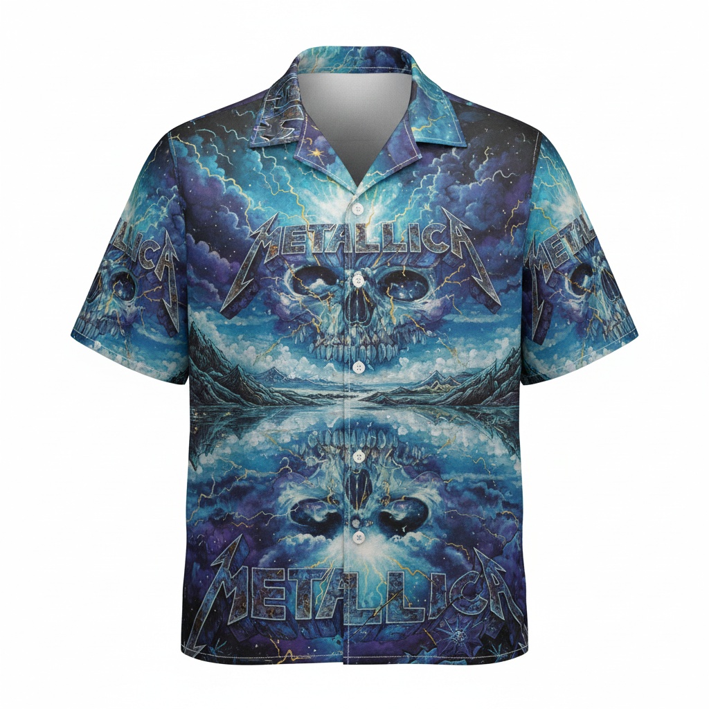 Metallica Skull Blue Lightning Hawaiian Shirt Rock Concert - Image 3