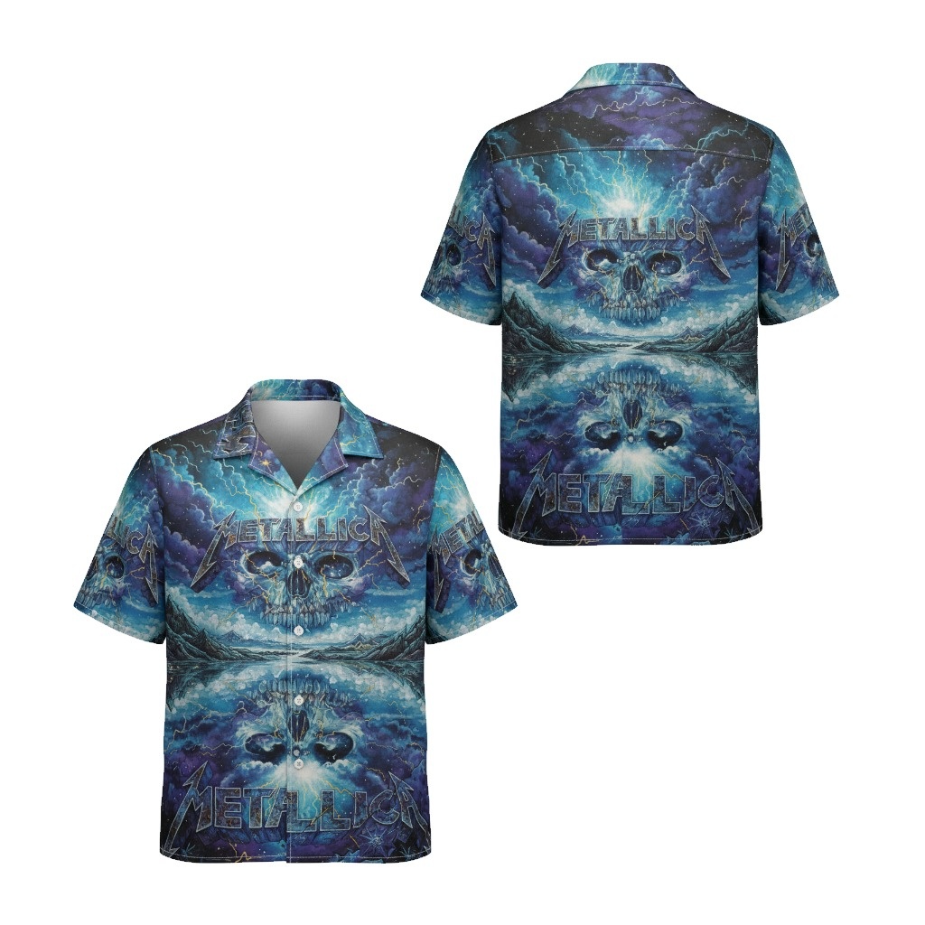Metallica Skull Blue Lightning Hawaiian Shirt Rock Concert