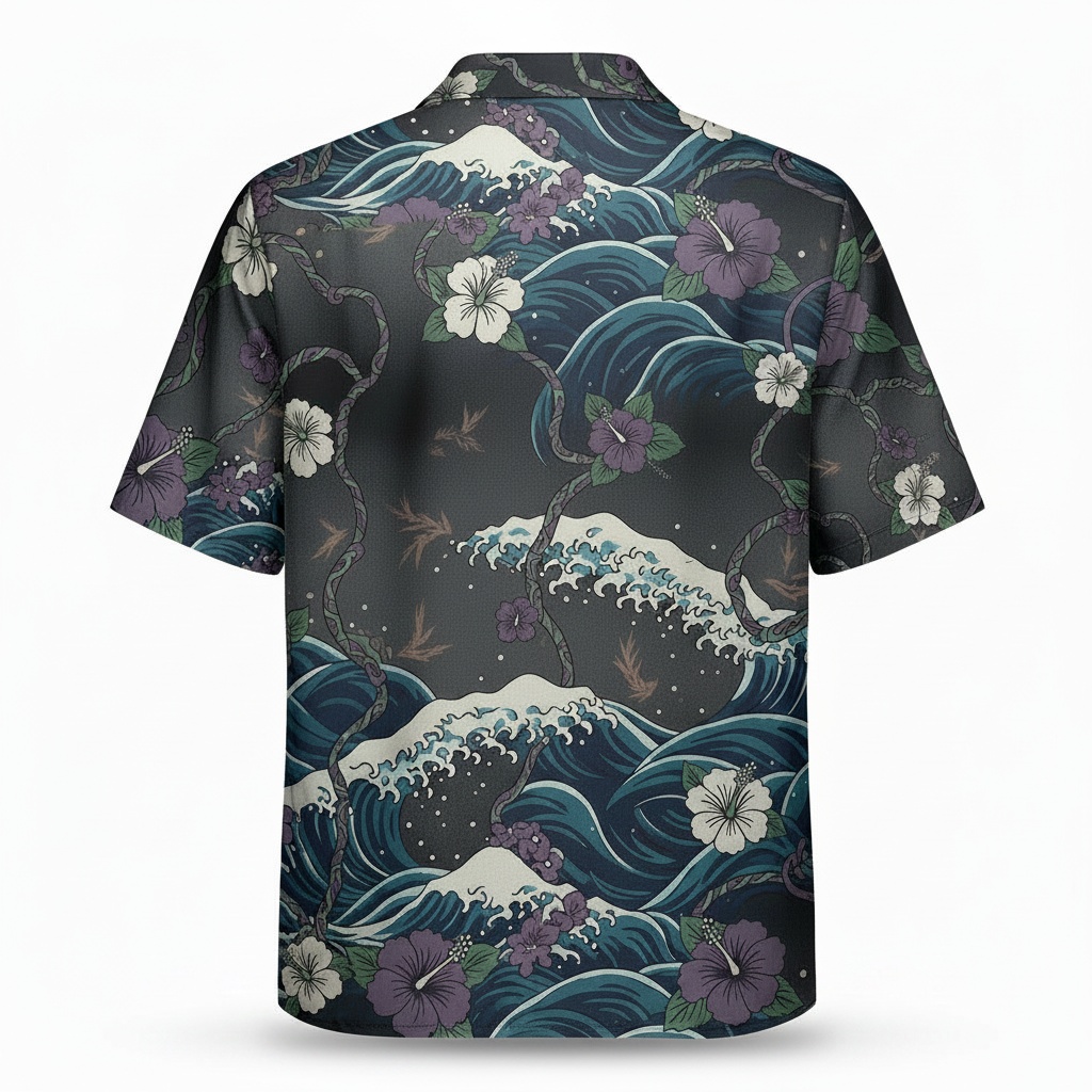 Metallica Skull Hawaiian Shirt Dark Waves Floral Print - Image 2