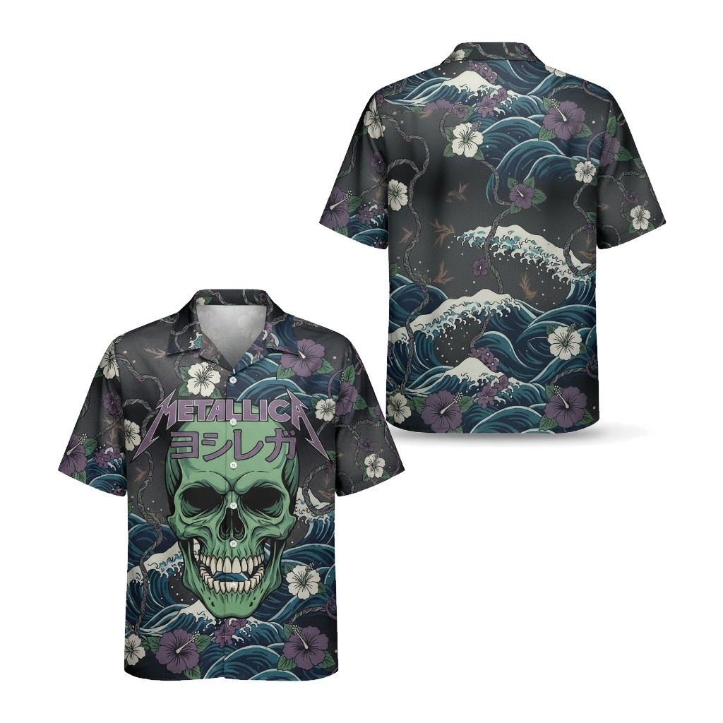 Metallica Skull Hawaiian Shirt Dark Waves Floral Print