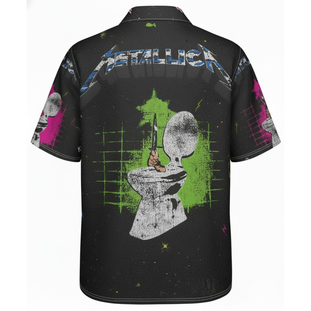 Metallica Toilet Graphic Black Hawaiian Shirt - Image 2