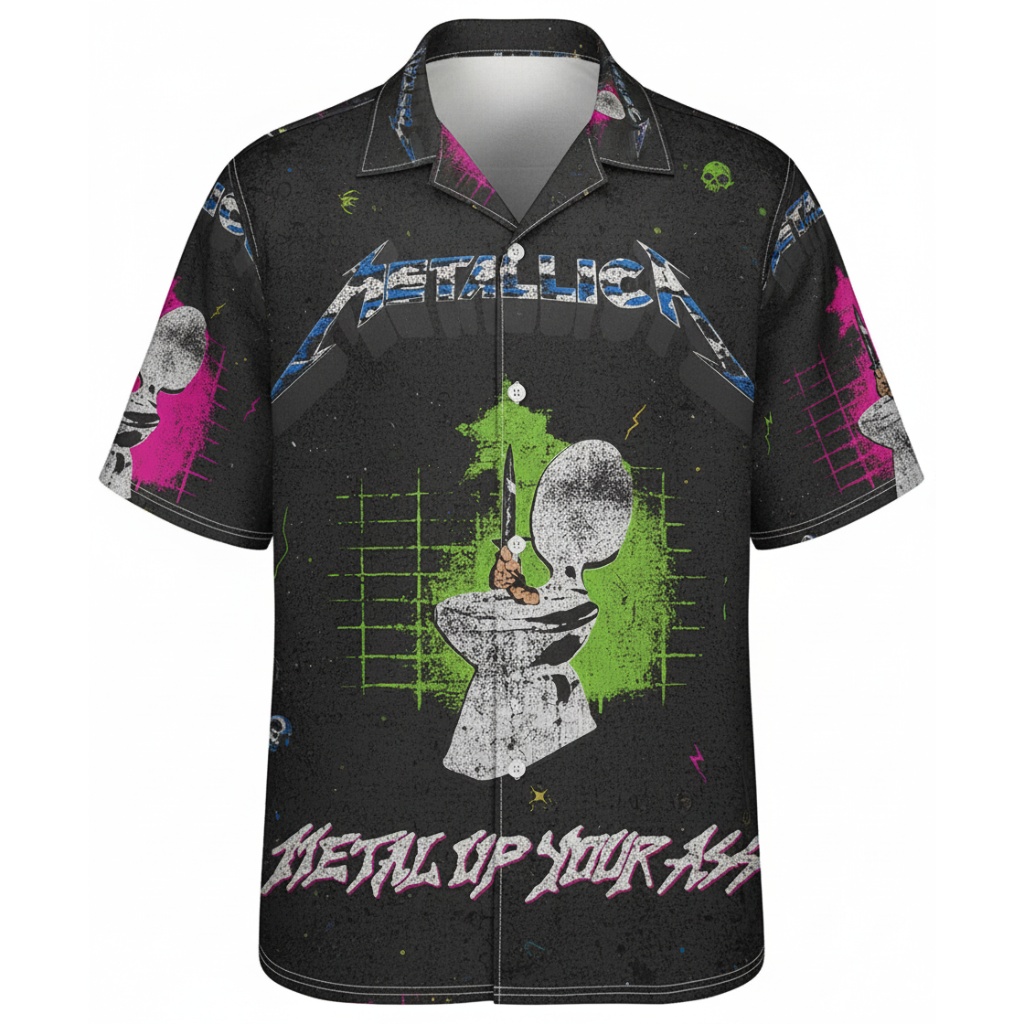 Metallica Toilet Graphic Black Hawaiian Shirt - Image 3