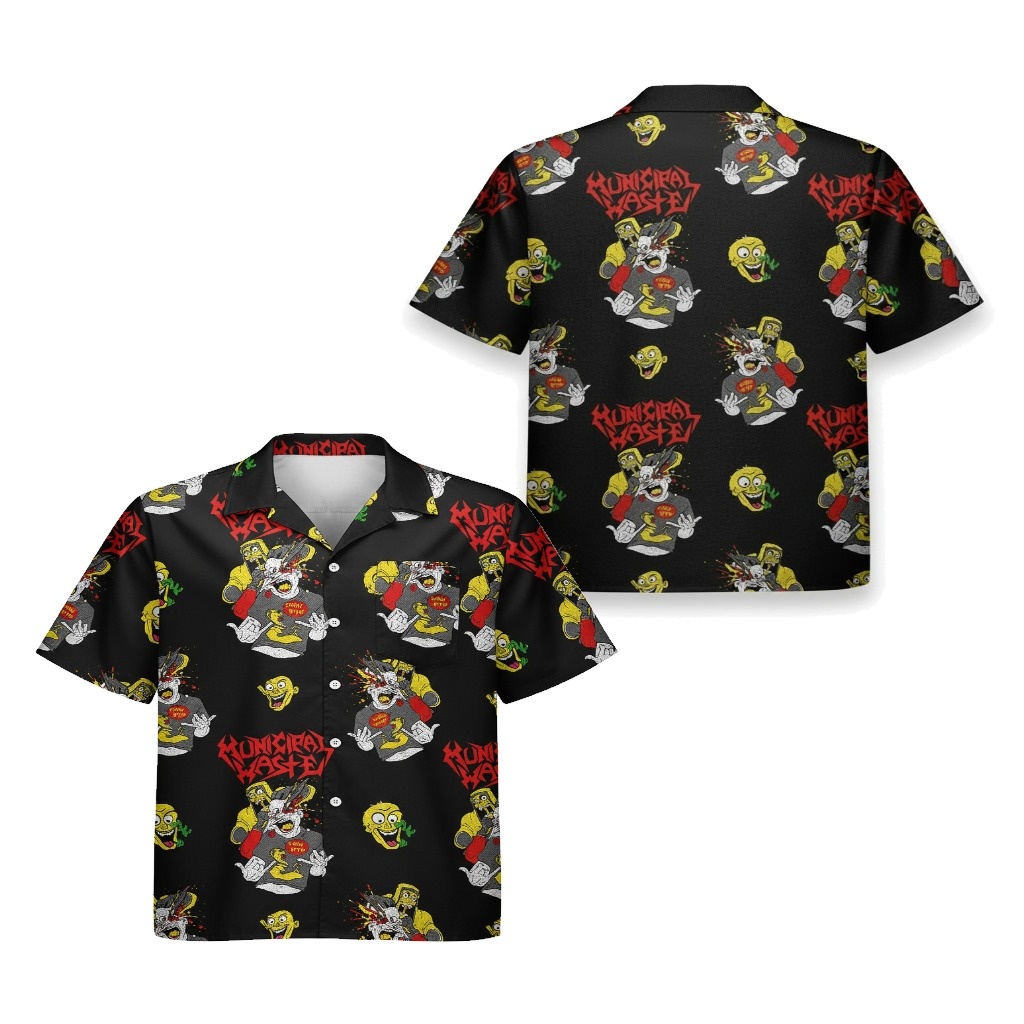 Municipal Waste Black Graphic Print Button Up Shirt