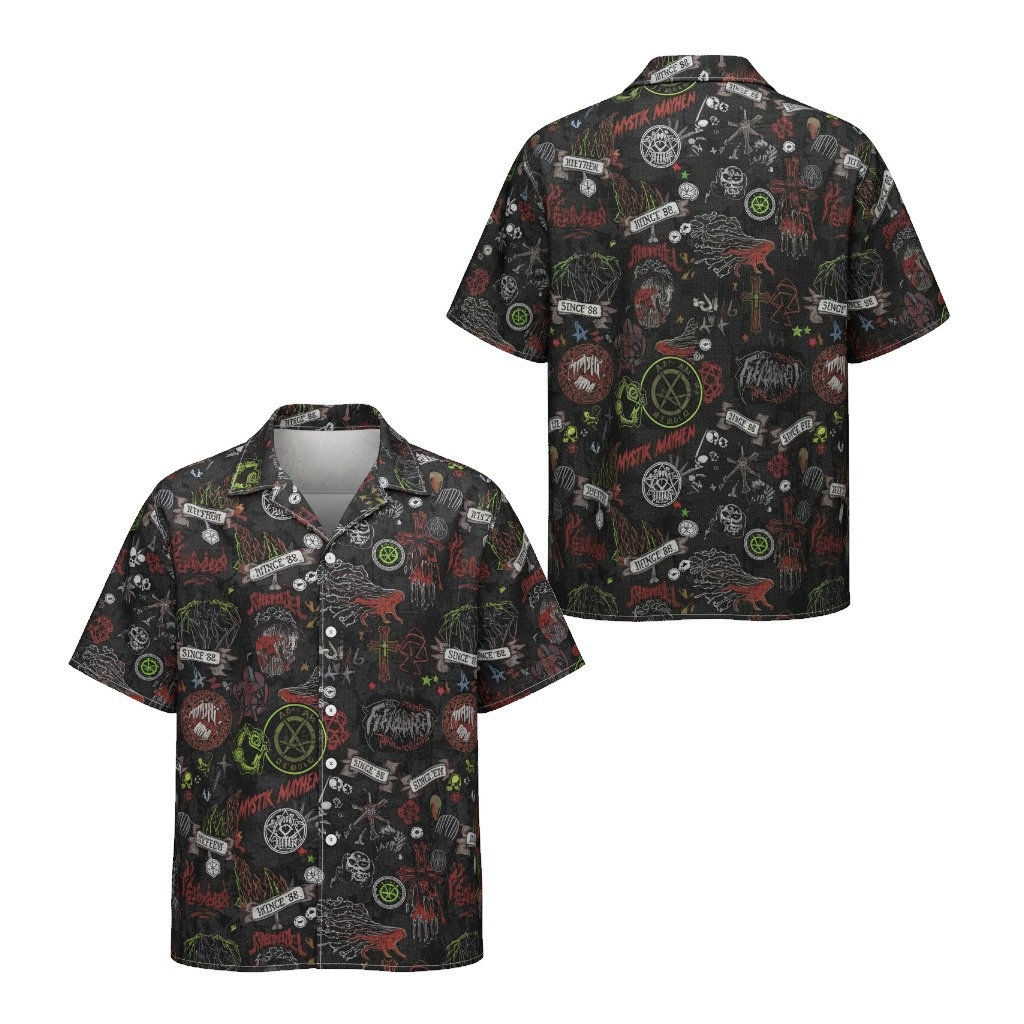 Mystik Mayhem Black Graphic Print Short Sleeve Button Up