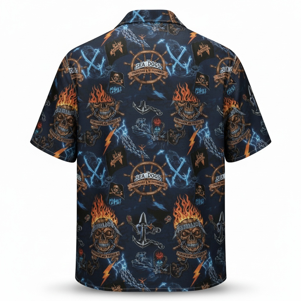 Navy Blue Skull Fire Hawaiian Shirt Men's Casual Beach Vibe - Image 3