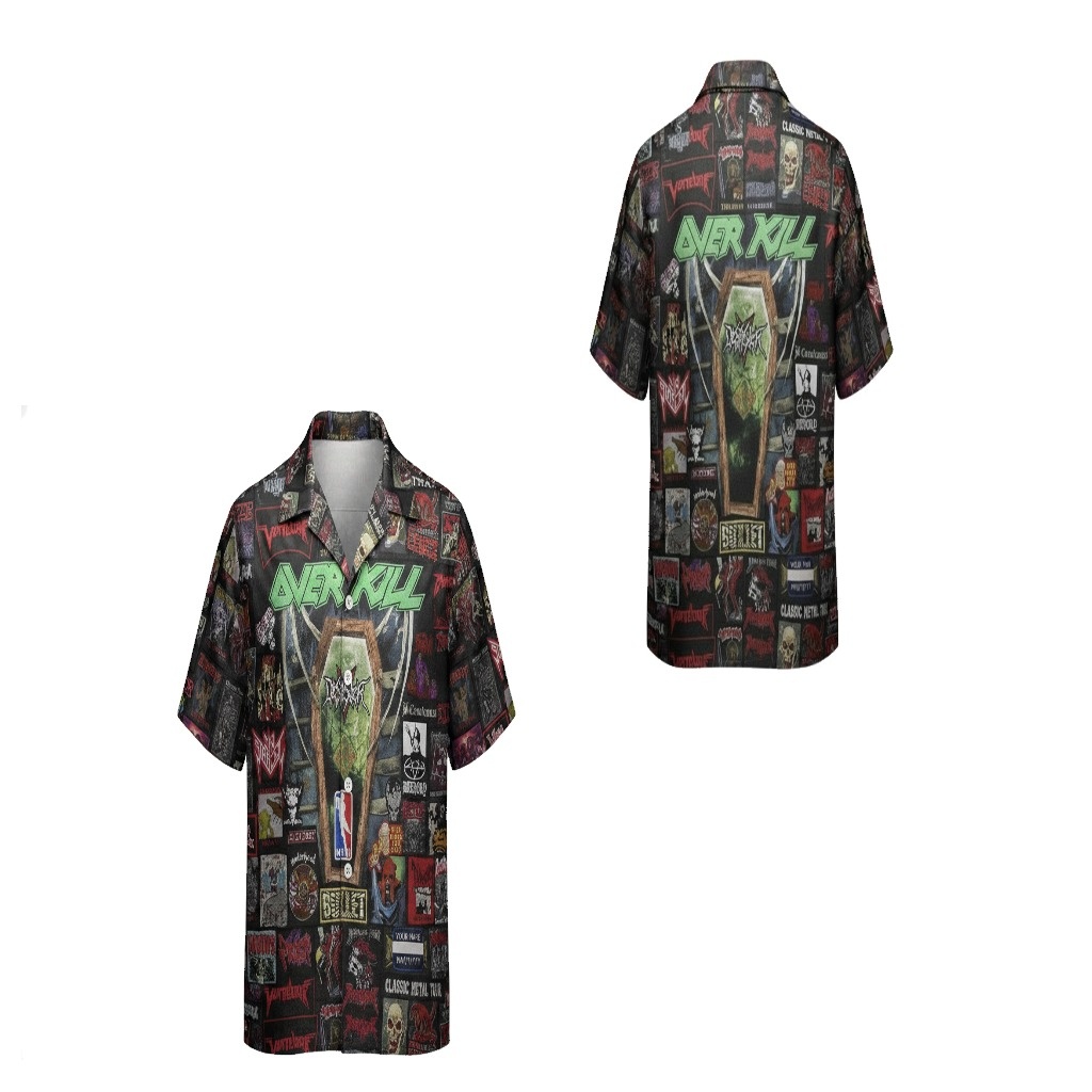 Overkill Classic Metal Coffin Design Hawaiian Shirt Black
