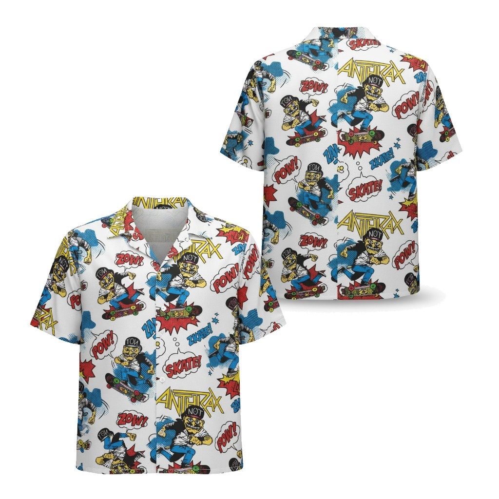 Retro Comic Skateboard Graphic Hawaiian Shirt White