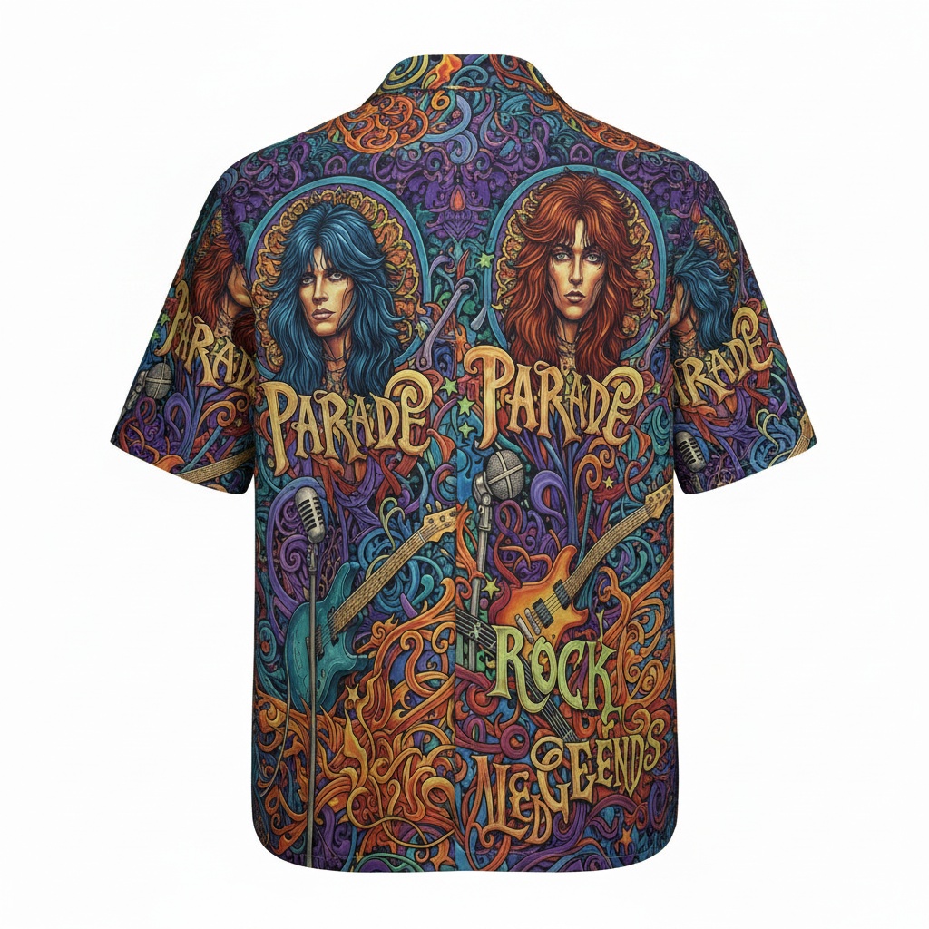 Rock Legends Parade Hawaiian Shirt Vibrant Purple Orange - Image 3