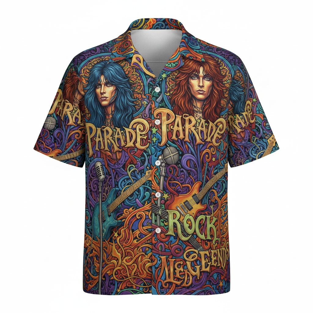 Rock Legends Parade Hawaiian Shirt Vibrant Purple Orange - Image 2