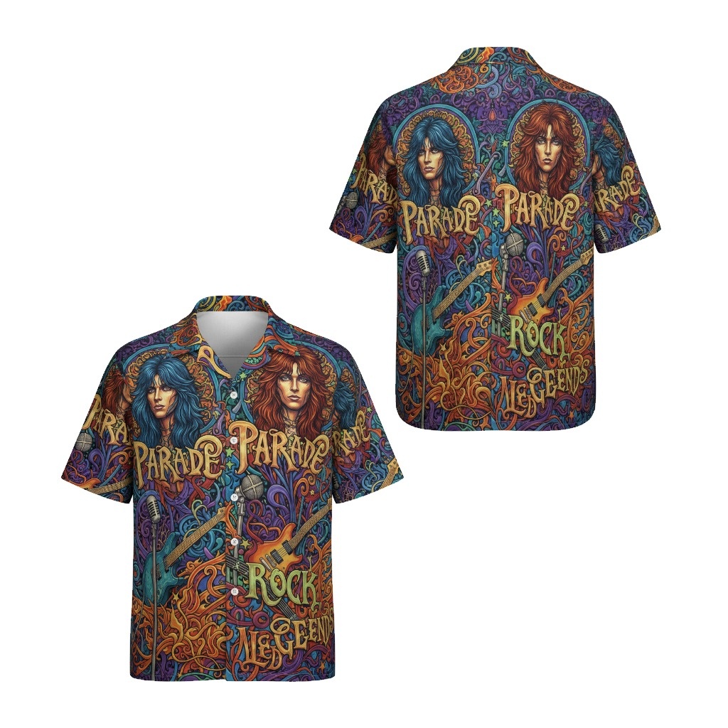 Rock Legends Parade Hawaiian Shirt Vibrant Purple Orange