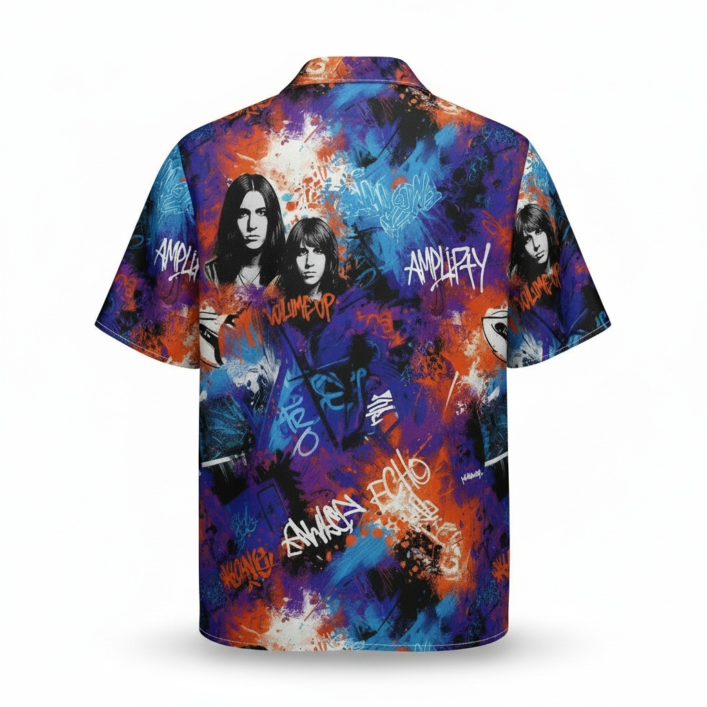 Vibrant Purple Orange Amplify Band Hawaiian Shirt Men - Image 3