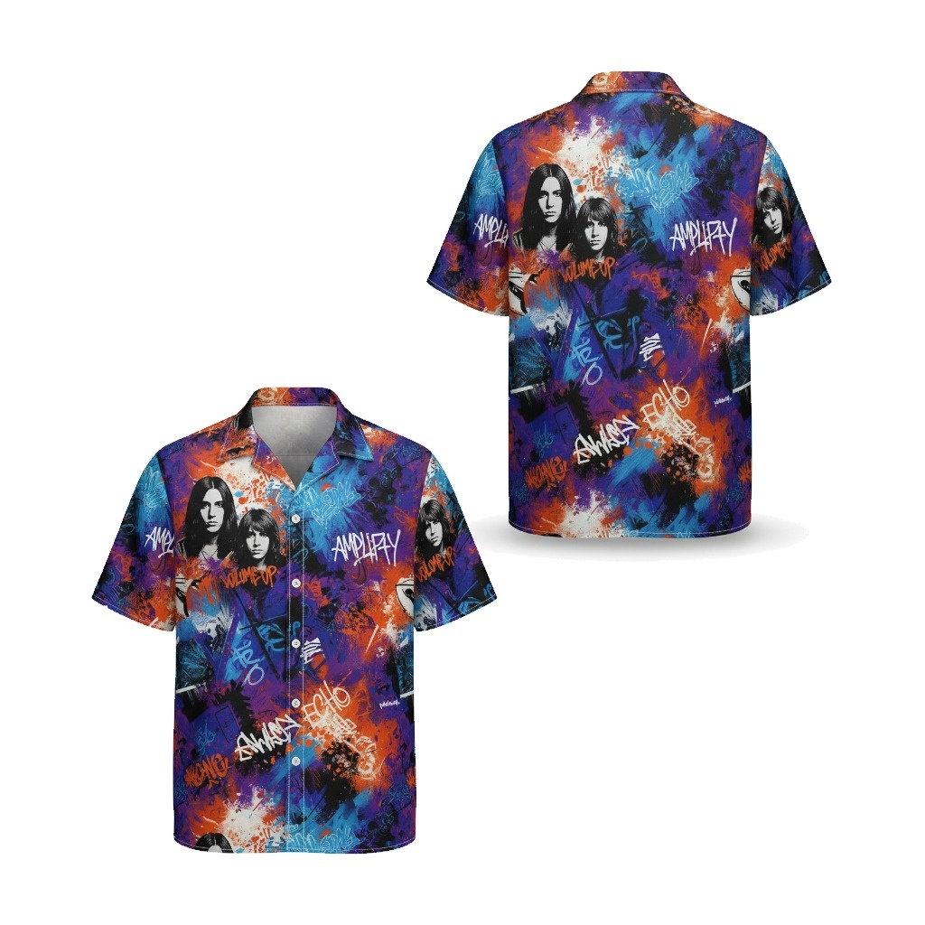 Vibrant Purple Orange Amplify Band Hawaiian Shirt Men