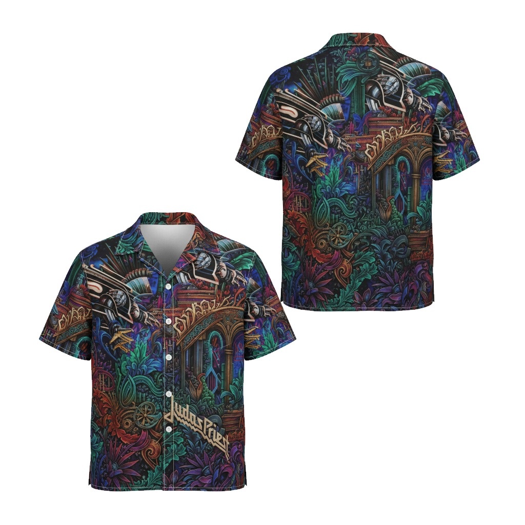 Vibrant Psychedelic Metal Band Shirt Judas Priest Hawaiian